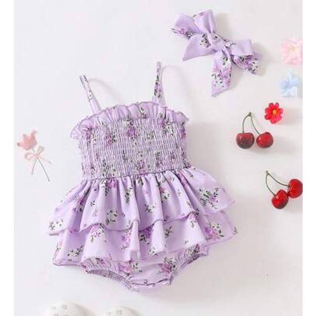 SHEIN Baby Girl Summer Spaghetti Strap Ruffled Hem One-Piece Romper Bodysuit, Cute Enough For Everyday Outdoor