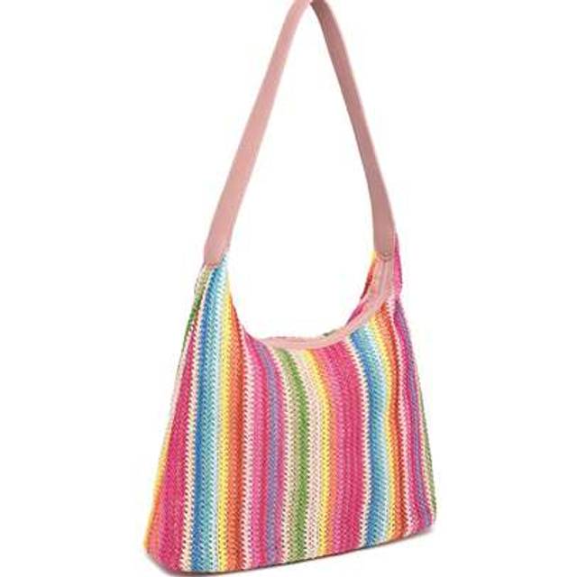 SHEIN 1pc Rainbow Striped Woven Fabric Sling Bag, Fashion Versatile Outdoor Summer Beach Bag, Resort Beach Tote, Large Capacity Women Underarm Bag, Commuter