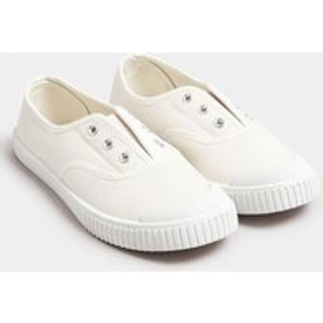 Cream Canvas Slip On Trainers In Wide E Fit - 8E