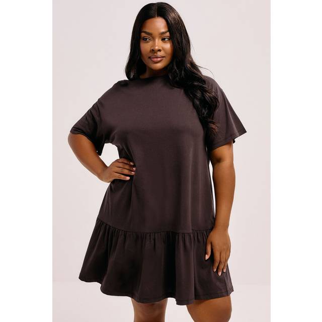 Yours Curve Chocolate Brown Peplum Mini Dress, Women's Curve & Plus Size, Yours - 30-32