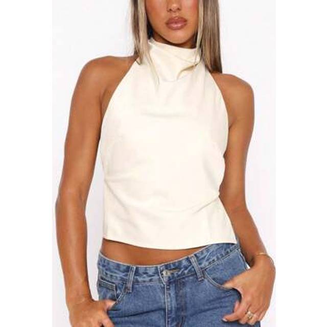 SHEIN Women Acute Halter Neck Satin Sleeveless Backless Solid Color Slim Fit Summer Tank Crop Tops Teen Girls Going Out Tops Aesthetic Clothes Club Streetwe