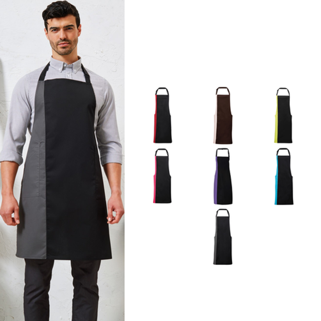Premier contrast bib apron (pr162) - adults kitchen workwear cafe restaurant