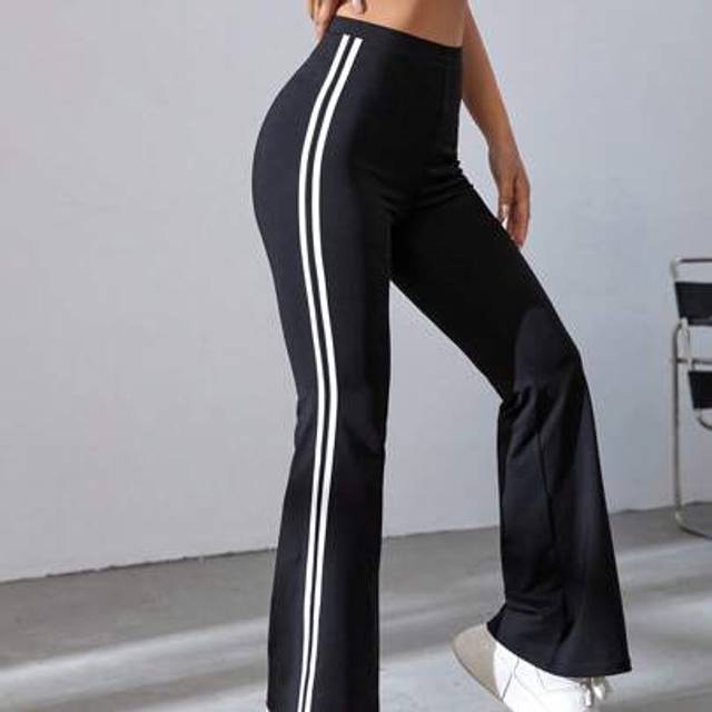 SHEIN Striped Tape Flare Leg Trousers
