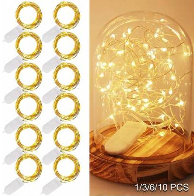 SHEIN 10/12pcs Mini Fairy Lights With Silver Wire Mini String Lights - 1/3/6pcs 6.58Ft/2M Mini Fairy Lights, Each String Lights Include 2 Button Batteries.