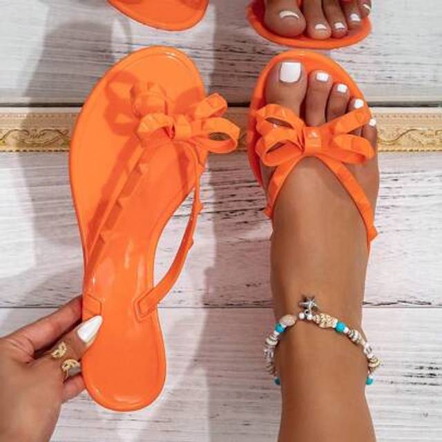 SHEIN Women&#39;s Square Stud Bow Flip Flops, Beach Resort Style, Black Flat Thong Sandals For Summer
