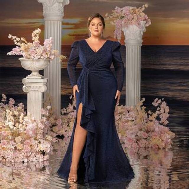 SHEIN Plus Glitter Surplice Neck Ruffle Trim Mother Of The Bride Dress