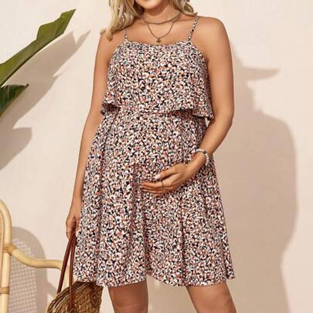 SHEIN Maternity Nursing Dress With Ruffled Hem And Floral Print