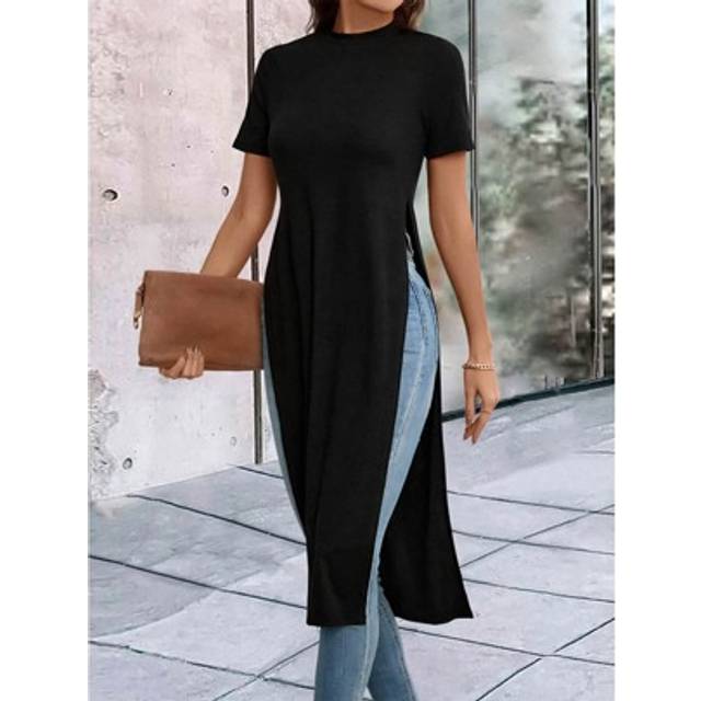 SHEIN Solid Split Thigh Longline Tee