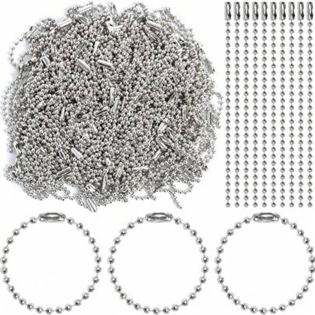 SHEIN 100 Pieces 100mm Long Bead Connector Clasp Ball Chain Keychain Tag Keychain Ball Chain 2.4 Mm Diameter Adjustable Antiqued Metal Bead Steel Chain Car