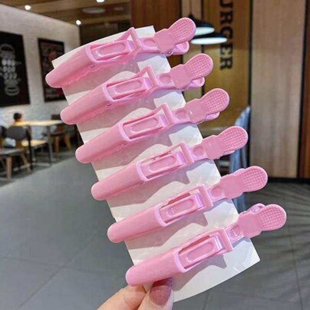 SHEIN 12pcs/Set Pink Salon Crocodile Clips, Plastic Alligator Hair Clips, Seamless Bangs Clips, Duck Mouth Crocodile Clips, Makeup Artist Side Positioning C