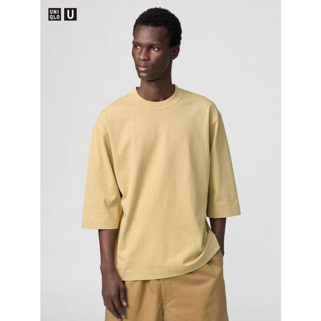 (42 YELLOW/XXL) Uniqlo Japan Crew Neck T shirT 3 4 Sleeve