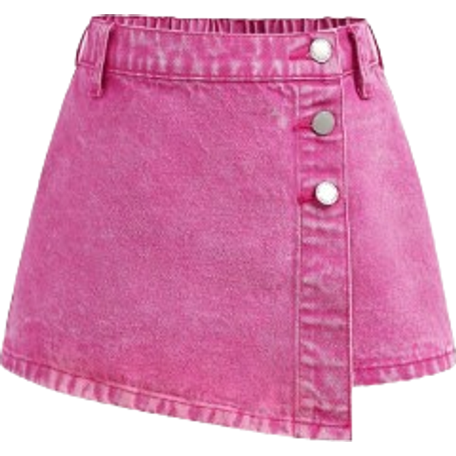 SHEIN Tween Girls Summer Y2K Casual Boho Asymmetrical Button Denim Skirt & Shorts,For Girls Summer Clothes Vacation Outfits And Daily Streetwear Outfits