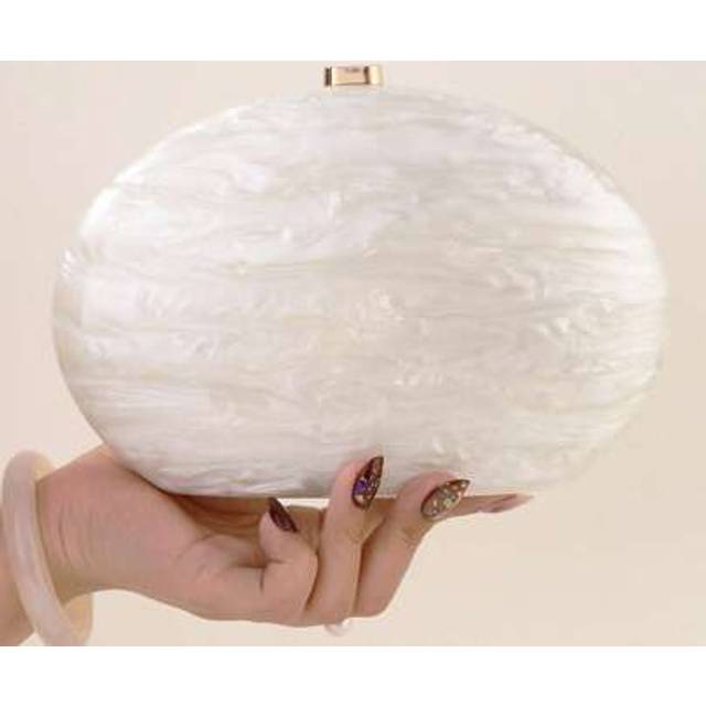 SHEIN ELLA GRACE-Marble Vein Clutch Bag - Pearl White Acrylic Purse With Detachable Gold Chain, Versatile Evening & Day Crossbody For Gala Dinners, Office C