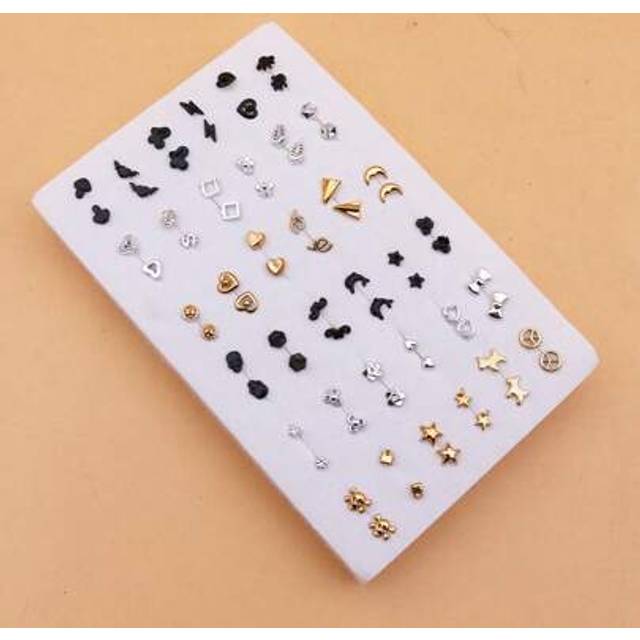 SHEIN 36 Pairs Minimalist Creative Personalized Small White Black Gold Mixed Color Random Style Hypoallergenic Plastic Stud Earrings Set