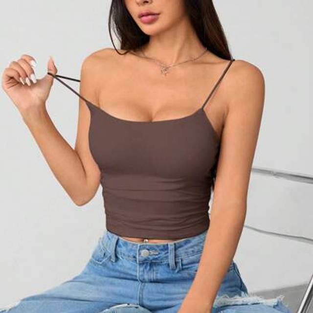 SHEIN Women&#39;s White Tight Round Neck Breathable Basic Camisole Women&#39;s Tops Braless Tank Tops