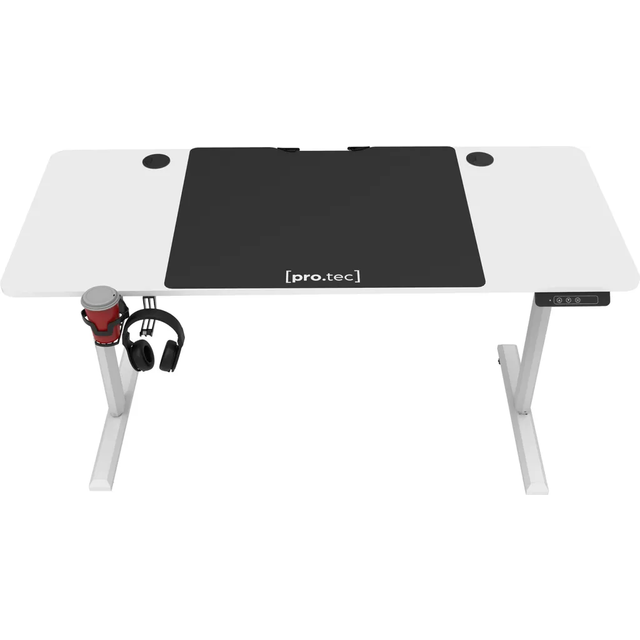pro.tec höjdjusterbart bord Hayward datorbord 140 x 60 cm skrivbord med musmatta ergonomiskt kontorsbord spelbord vitt