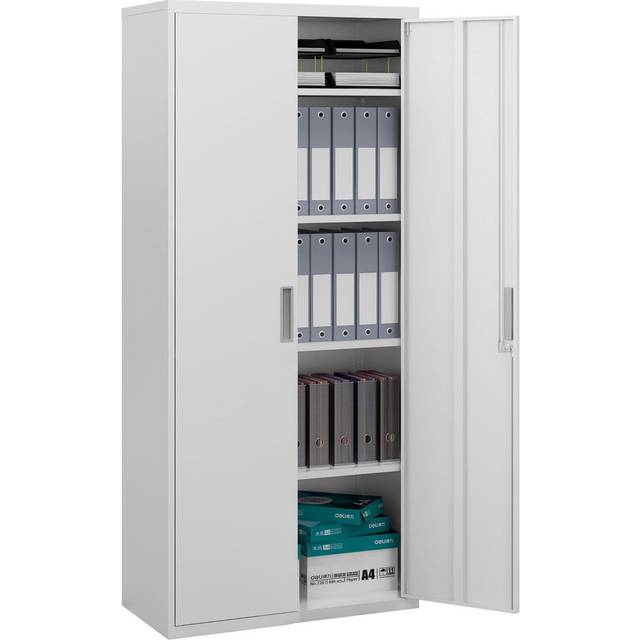 HOMCOM Lockable Metal Cabinet With 2 Doors, File Cabinet For Home Office, White, White