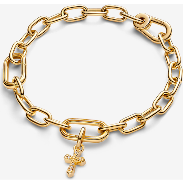 Pandora Sparkling Cross Mini Dangle Charm - 14k gold plating / Cubic zirconia - Clear - one size