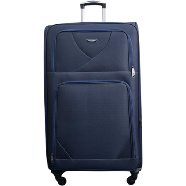 Soft Shell Lightweight Nylon Extra Large 4 Wheels Travel Suitcase - Navy - Large