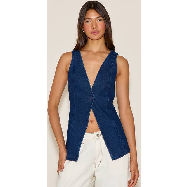 Indigo Button Detail Sleeveless Denim Waistcoat, Indigo - 10