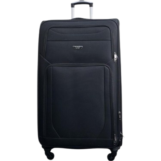 Soft Shell Lightweight Nylon Extra Large 4 Wheels Travel Suitcase - Black - Large