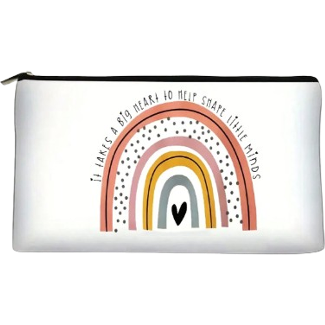 SHEIN It Takes A Big Heart To Shape Little Minds Rainbow Pattern Cosmetic Bag,Teacher Travel Toiletry Organizer ,Makeup Bags ,Purse Pencil Pen Case ,School
