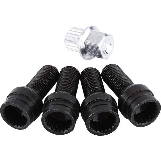 Locking Wheel Nuts, 4 Pcs M14 Black Steel Wheel Bolt Car Long Locking Nuts Wheel Bolt & Lock Lug Nut Set with Key Car Accessories