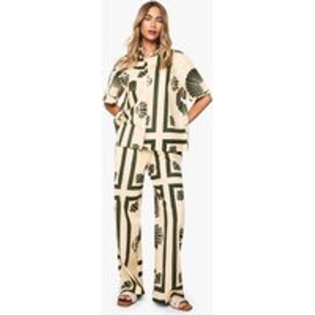 Womens Shell Print Linen Wide Leg Trousers - Cream - 12, Cream