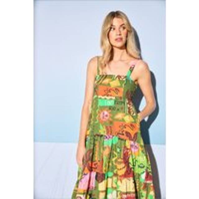 Womens HCD Cotton Strappy Tie Back Tier Midi Sundress - Multi - 14