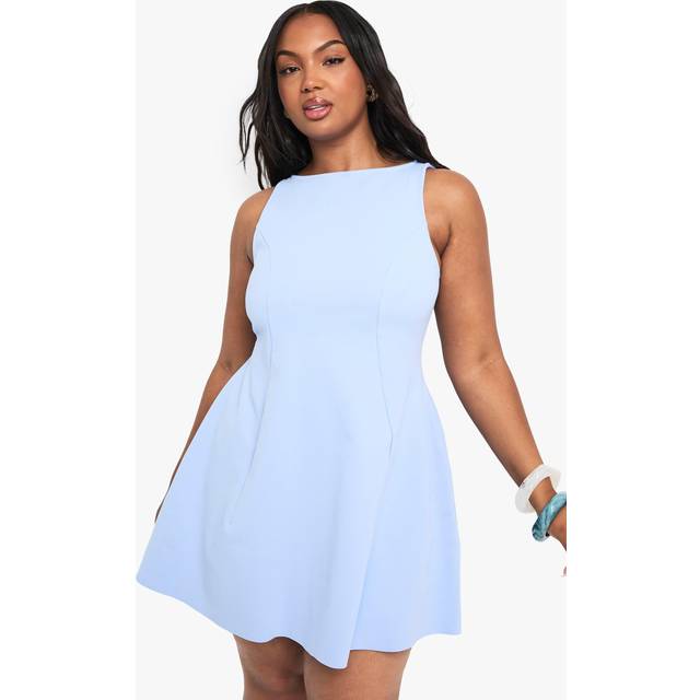 Womens Plus Seam Detail Sleeveless Skater Dress - Blue - 18