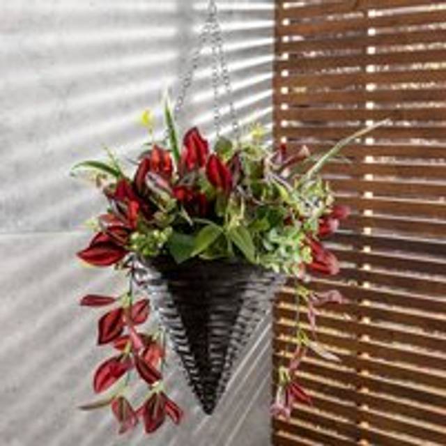 Artificial Tropical Hanging Cone Basket - Brown