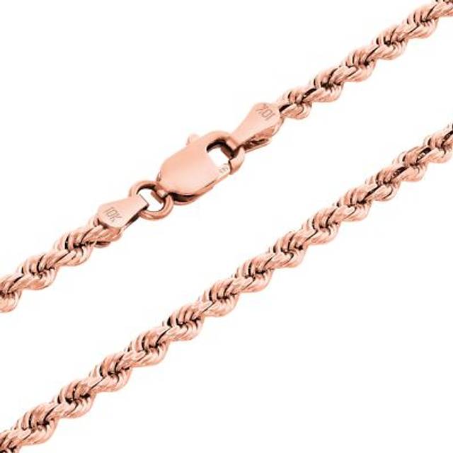 10k rose gold 3mm diamond cut rope chain pendant necklace mens women 16"- 30"