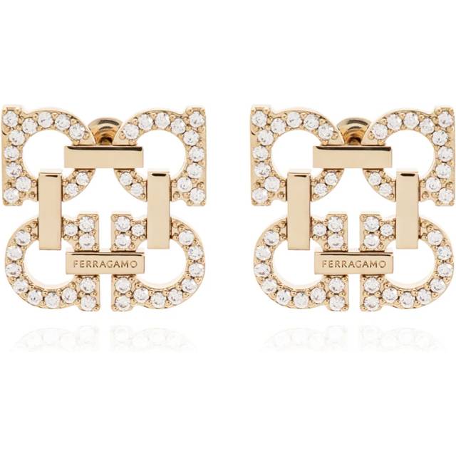 Ferragamo Women Crystal embellished four Gancini clip on earrings Gold