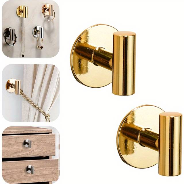 TEMU 2pcs Modern Self Adhesive Curtain Hooks, Wall Mounted Curtain Tie Backs, Modern Home Decor Storage Rack, Utility Hooks For Curtain Accessories, Utility Hooks