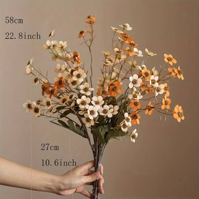 TEMU 4pcs Of 16 Heads Of Artificial High Simulation Retro Floral Artistic Small Peach Artificial Flowers Used For Home Decoration Ornaments, Living Room, Dining Table Flowers, Best For , Thanksgiving