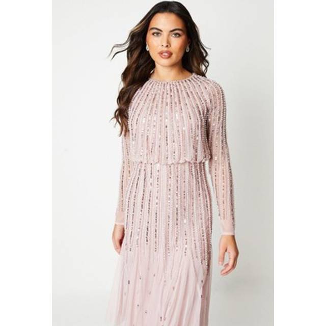 Party Sequin Long Sleeve Midi Dress - Pink - 14
