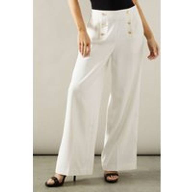 Wallis womens wide leg trousers ivory high waist gold button smart formal