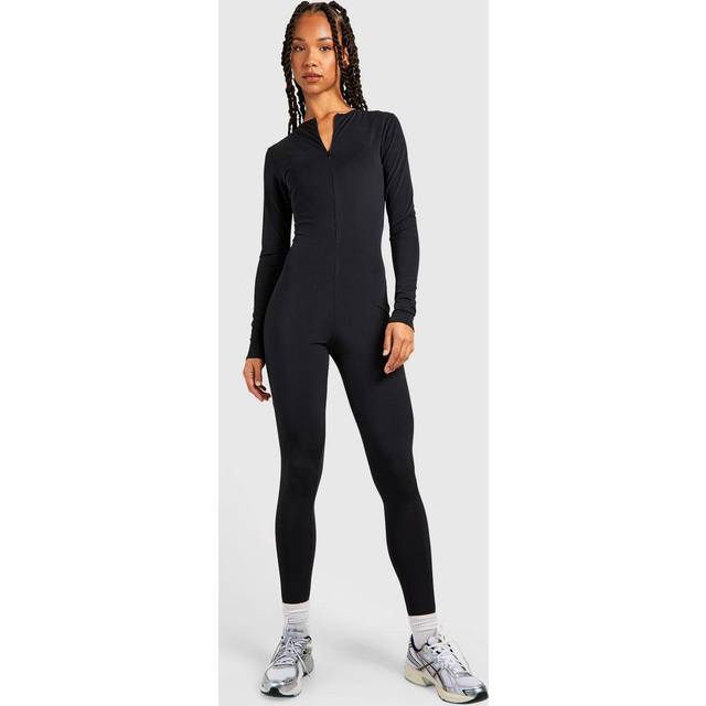 Womens Tall Premium Matte Slinky Zip Front Long Sleeve Unitard - Black - 6, Black