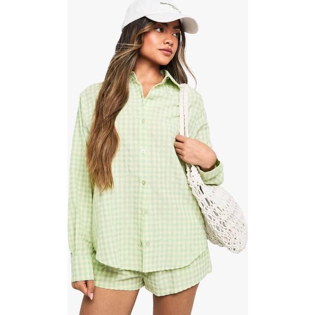 Womens Gingham Drop Shoulder Oversized Shirt - Green - 14, Green