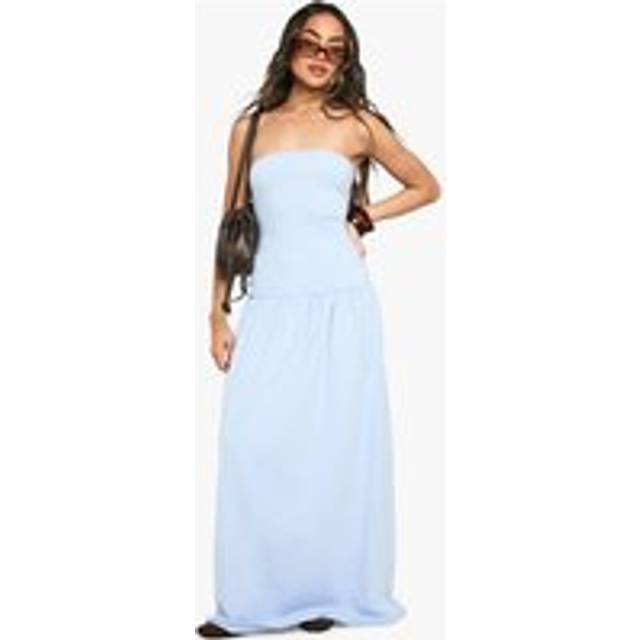 Womens Bandeau Dropped Waist Maxi Dress - Blue - 16