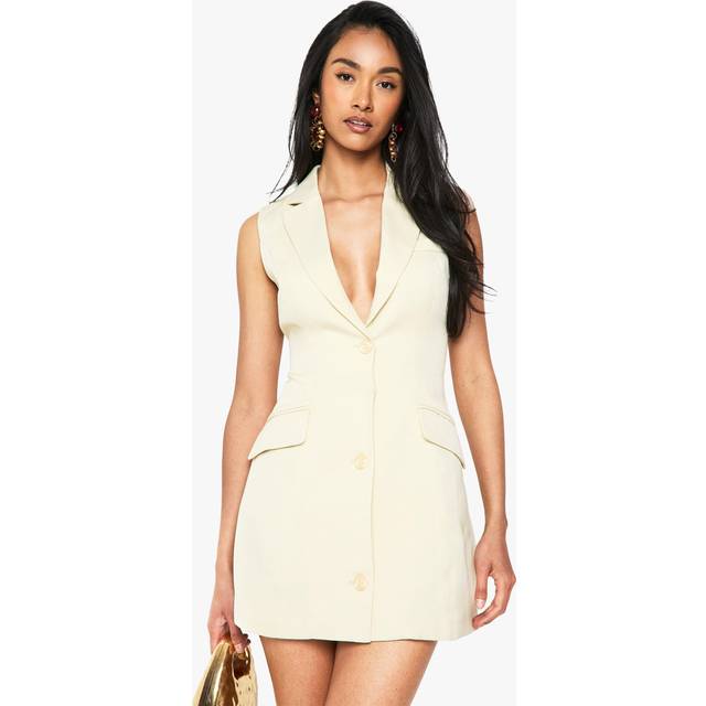 Womens Tailored Structured Cinched Waist Sleeveless Blazer Dress - Yellow - 8, Yellow