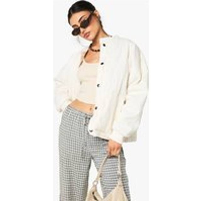 Womens Quilted Bomber Jacket - Cream - 8, Cream