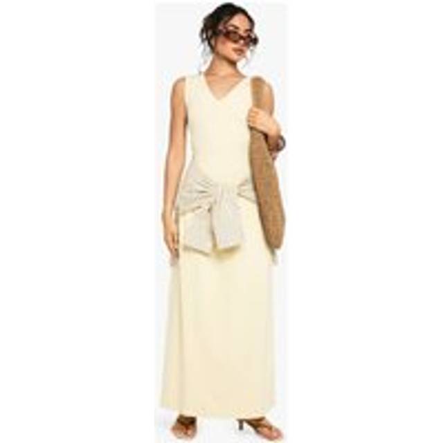 Womens V Neck Ruched Detail Maxi Dress - Yellow - 14, Yellow