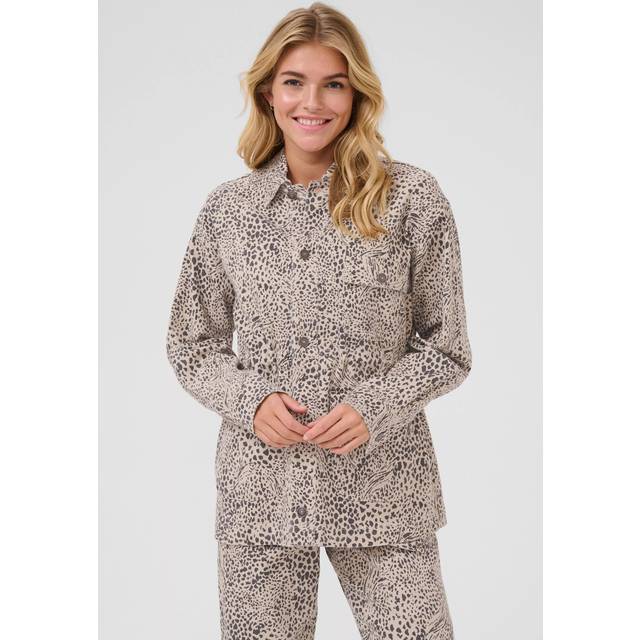 Kaffe Kalisa Long Sleeve Animal Print Jacket In Natural - 8