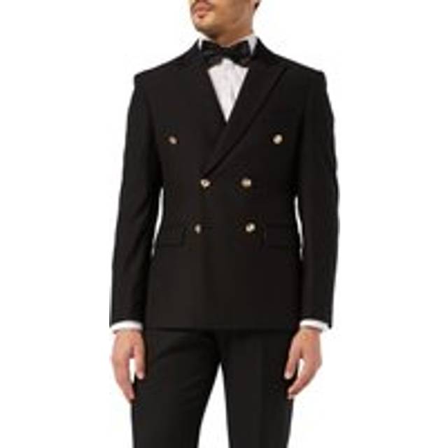 Double Breasted Blazer with Buttons - Black - 48