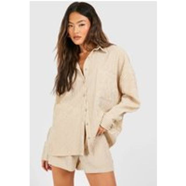 Womens Textured Stripe Relaxed Fit Shirt - Stone - 8