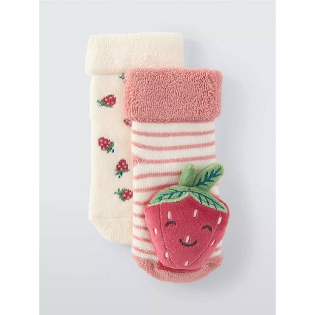 John Lewis Baby Strawberry Rattle Socks, Pack of 2, Multi