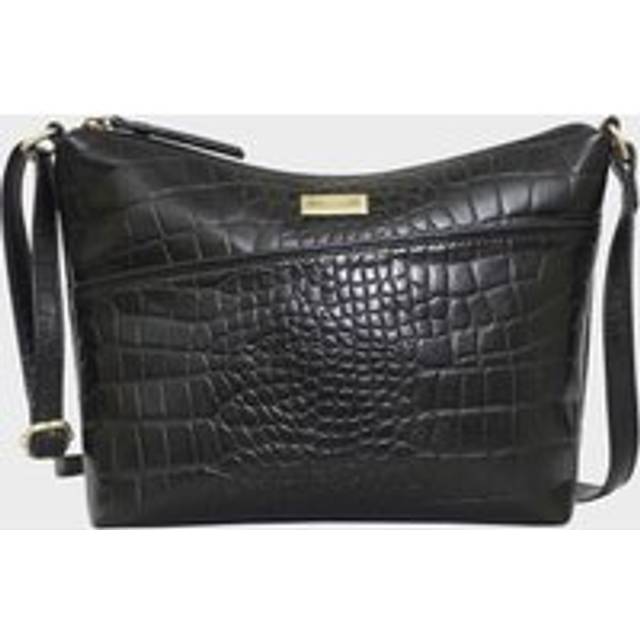 'CAROL' Embossed Croc Real Leather Designer Crossbody Shoulder Bag - Black - One Size