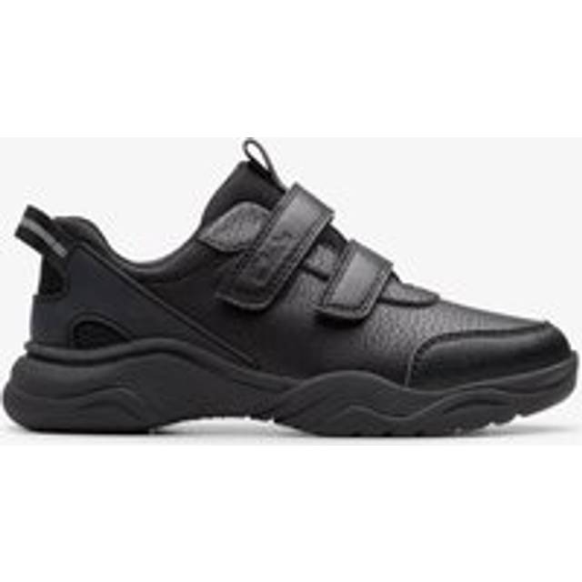 Clarks Kids' Feather Shine Rip Tape Trainers, Black Leather