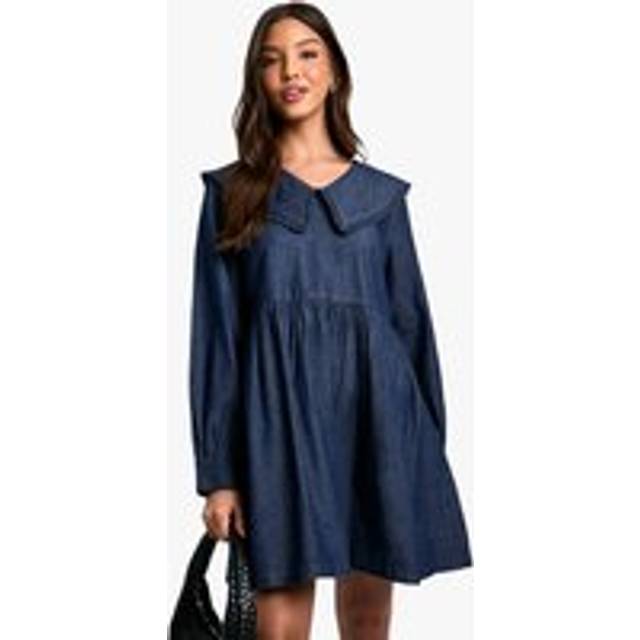 Womens Denim Collar Smock Dress - Blue - 8, Blue